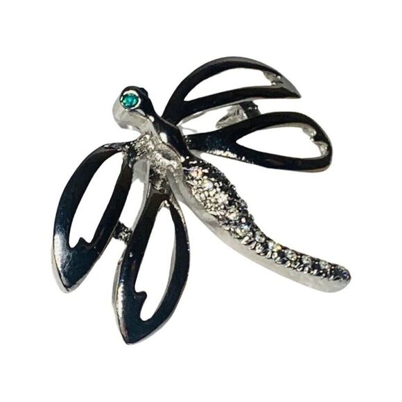 Shimmering Crystal Rhinestone Dragon Fly Vintage Silver Tone Brooch Pin 2.75” - Picture 4 of 15